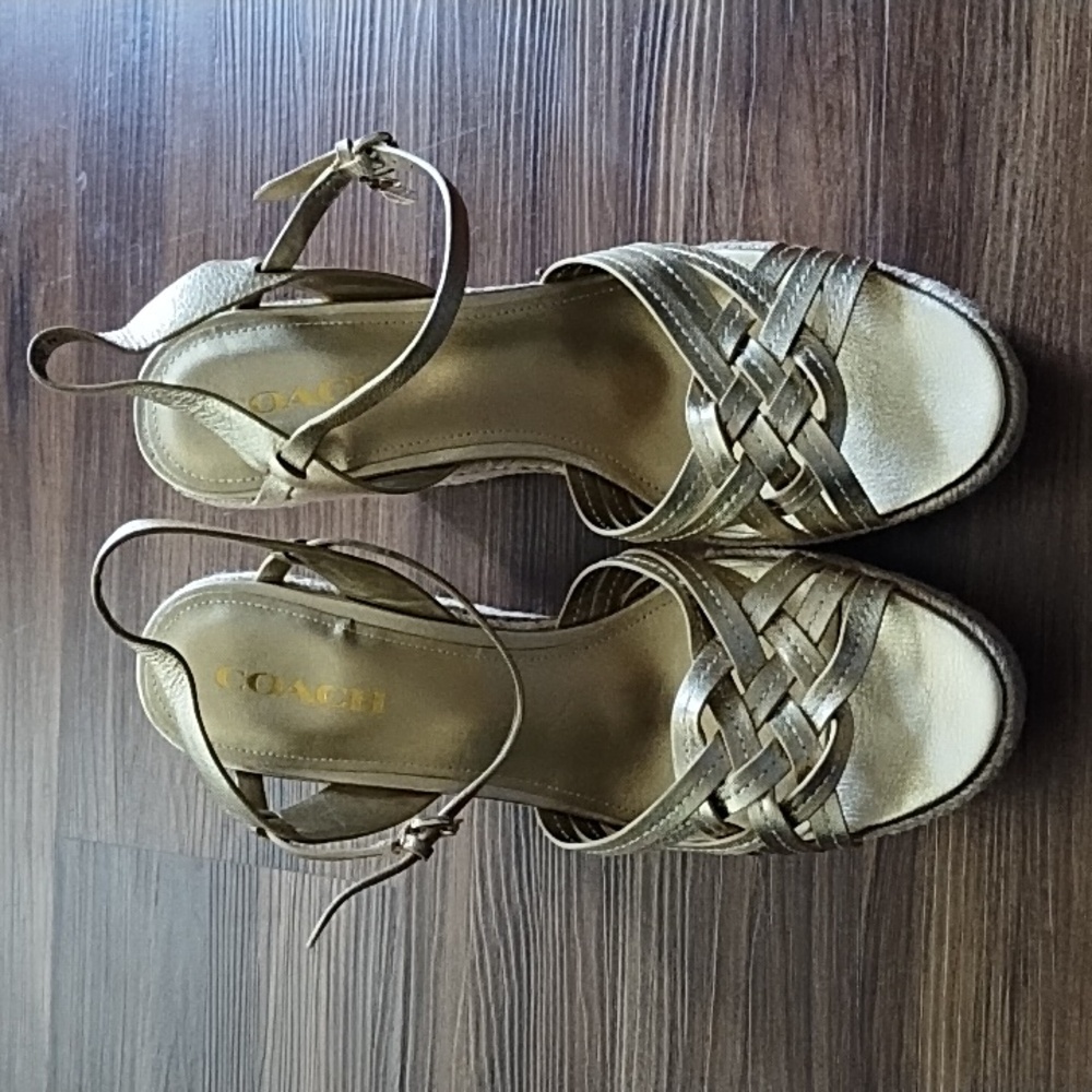 Coach Dottie Leather Open Toe Platform Sandals Gold Size 11. New Without Box.